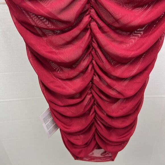 ASOS Design Nordstrom halter mesh ruched midi dress in red size 6 NWT - Picture 9 of 16